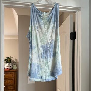 Blue and Green Tie-Dye Women's Tank Top